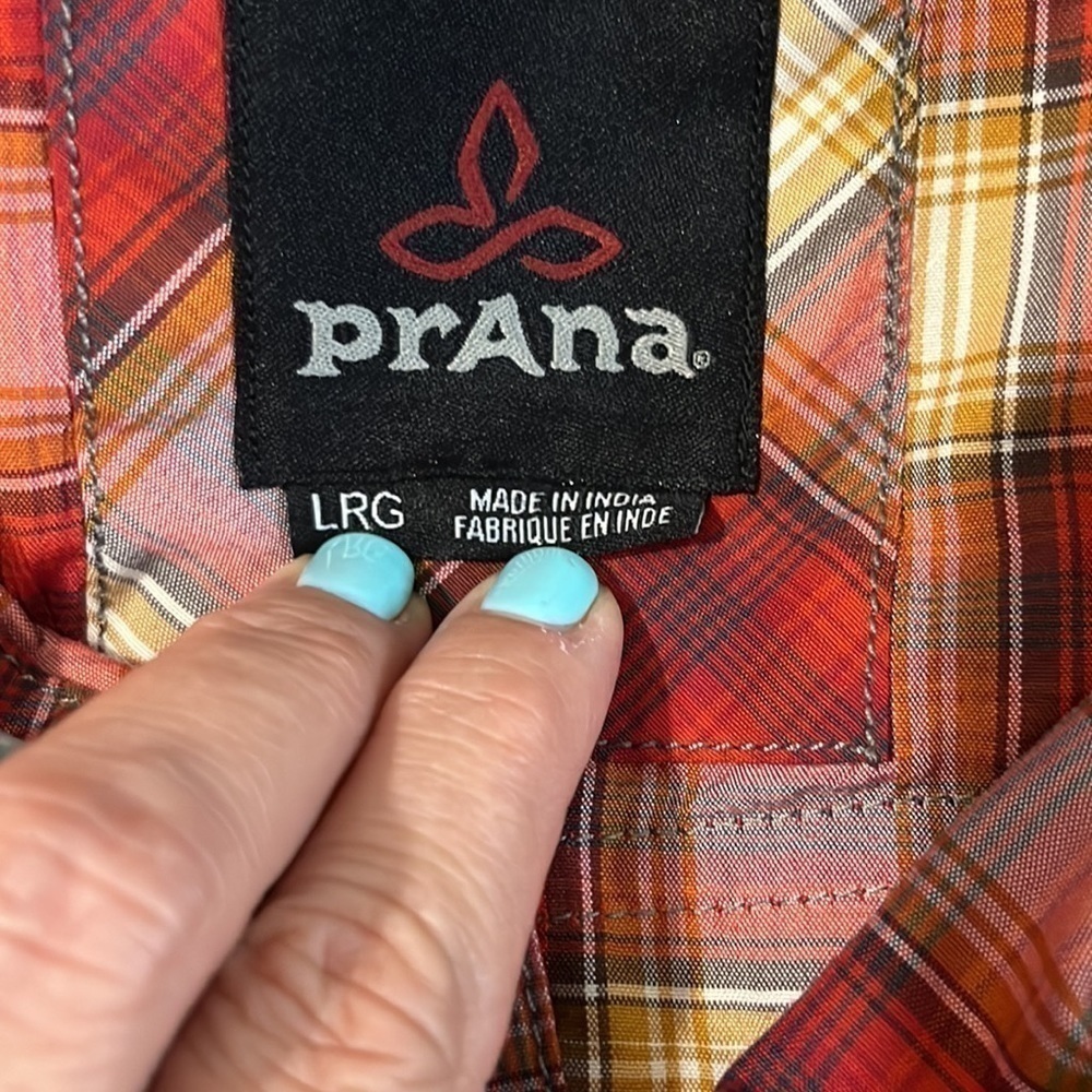 Prana plaid button down slim fit shirt size L - Picture 5 of 9